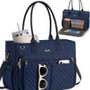 Bagstellar Teacher Bags for Women, 15.6 inch Laptop Work Tote Bag Quilted Nurse Bible Computer Shoulder Bag for School Travel | Dream Tote Work Bag, with 40oz Cup Holder, Insulated Pocket, Zipper & Strap, Office Briefcase, Ideal Gift for Women (Navy Blue)