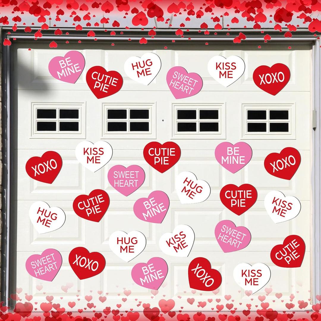 Hoteam 30 Pcs Valentines Day Garage Door Decoration Magnet Stickers Conversation Heart Magnet Decals Refrigerator Stickers Romantic Garage Door Decals for Valentines Day Party Supplies Home Decor
