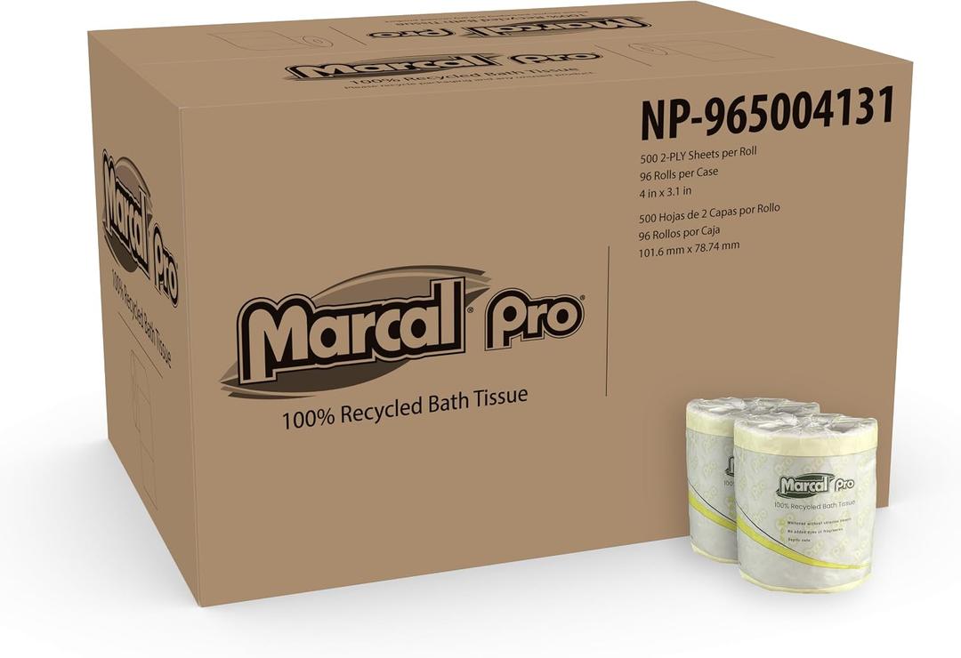 Marcal Pro Bulk Toilet Paper, 2-Ply, 500 Sheets, 100% Recycled, Individually Wrapped, 96 Rolls (AMZN-4131)