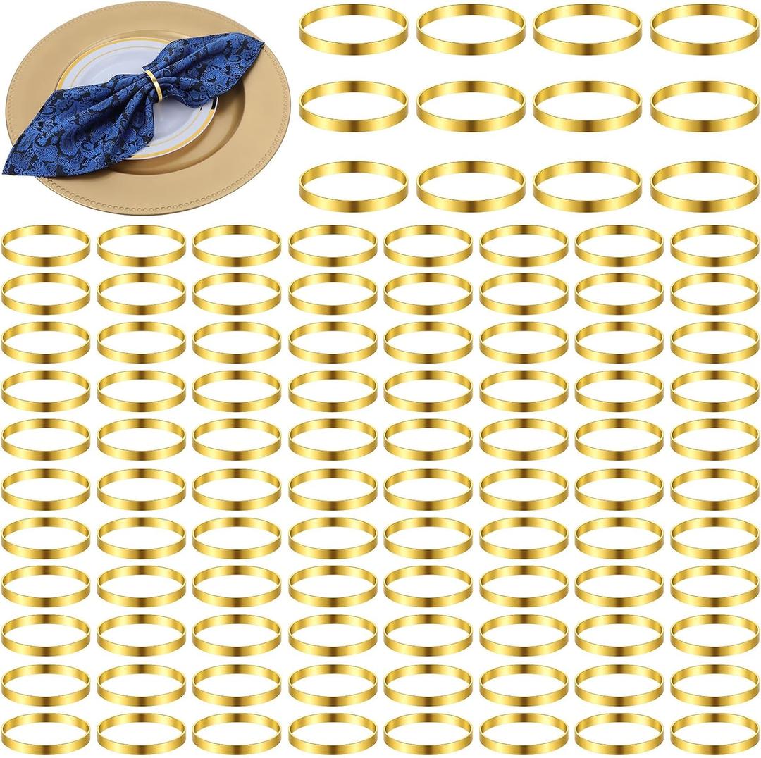 100 Pcs Gold Napkin Rings Bulk, Elegant Gold Napkin Rings, Servilleteros para Mesas for Weddings, Parties, Dinners