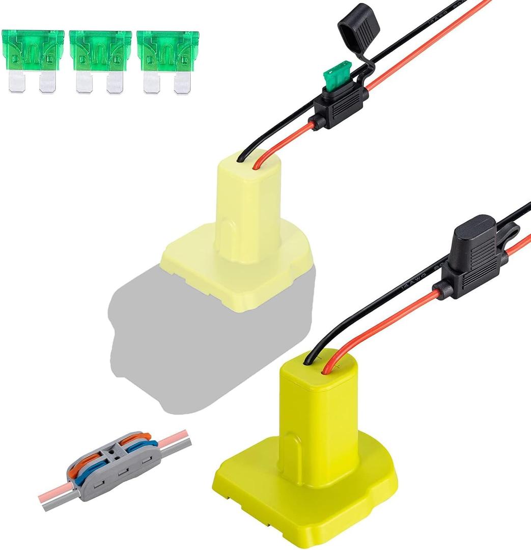 Power Wheel Adapter Compatible for Ryobi 18V Battery with 30A Fuse & Wire terminals, Power fit for Rc Car, 14 Gauge Robotics, Rc Truck, DIY, Compatible for Ryobi 18V P108 P107 P102 P100 (Green)