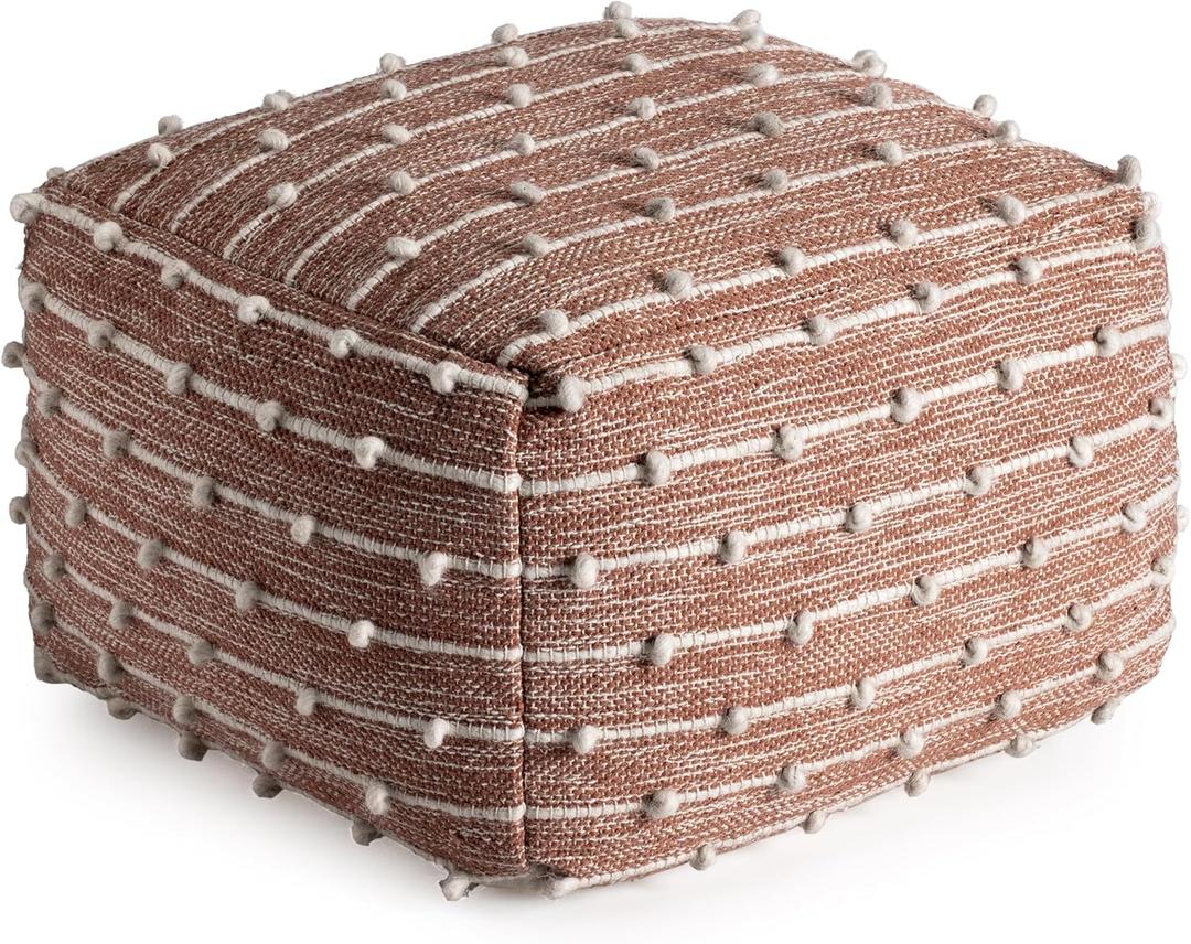 Anji Mountain 100% Handmade & Handcrafted Comfortable Home Dcor Pouf Ottoman Footrest for Living Room, Bedroom, Nursery, Kidsroom, Patio Furniture - (22" x 22" x 16"- Red,Ivory) (Brownstone)