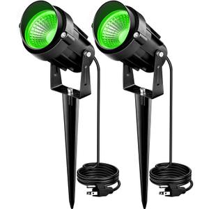 Halloween Green Landscape Lights Outdoor, 110v 120V Plug in Landscape Lighting with IP66 Waterproof Halloween Christmas Spotlights for Garden Pathway Tree Pathway, 2 Pack7W Green LED Landscape Lights