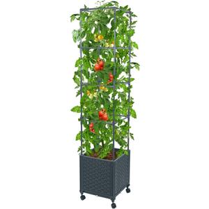 GREEN MOUNT Raised Garden Bed Planter Boxes with Trellis for Climbing Vegetables Plants, 56.7" Tomatoes Planters Outdoor Tomato Cage w/Wheels