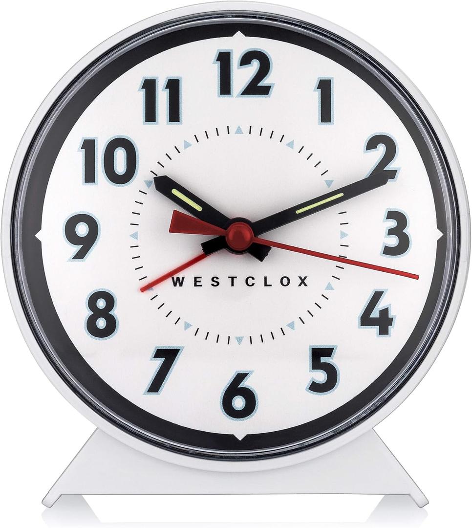 Westclox Keywound Analog Alarm Clock, Loud Bell Alarm, Manual Wind Up, No Batteries or Electricity Required (White, 4.5" x 4.25")