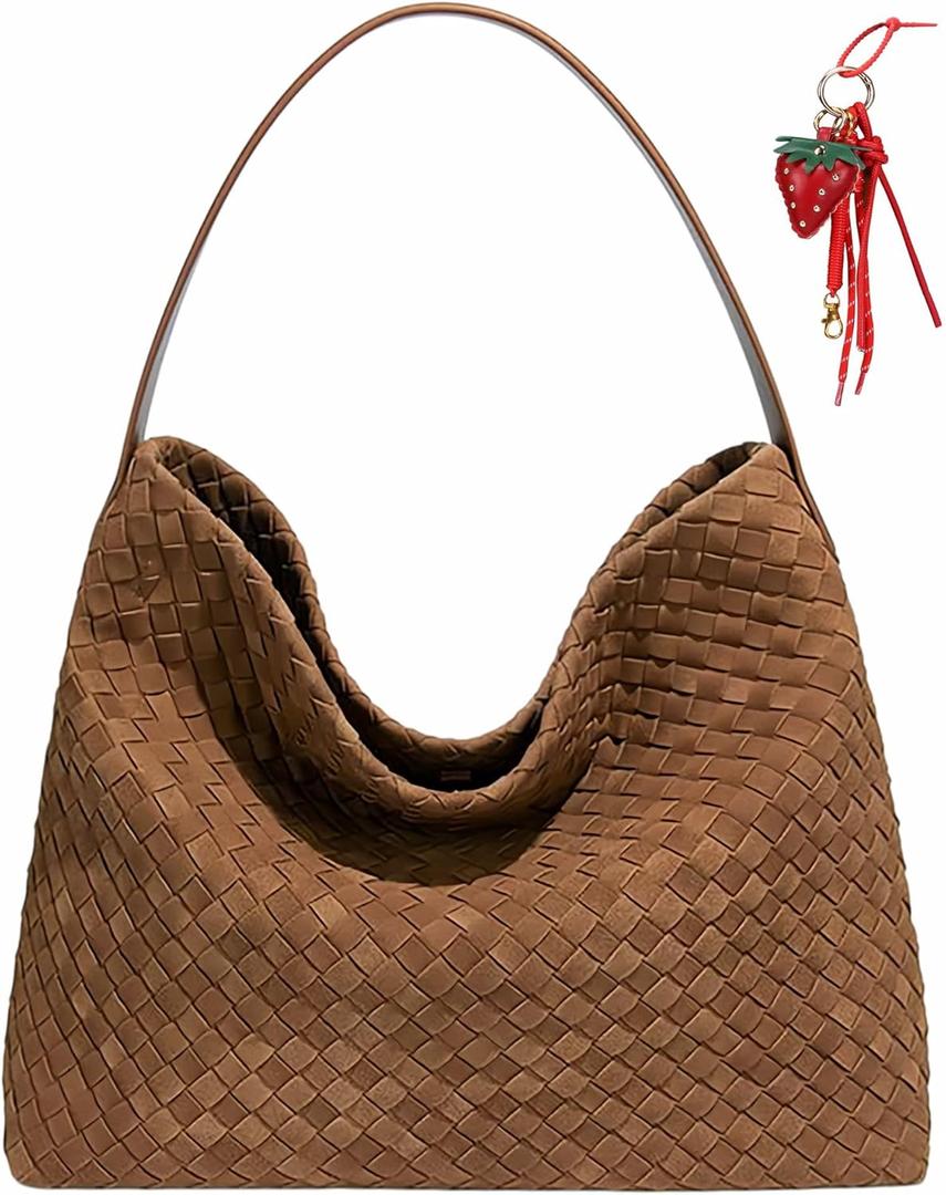 Woven Suede Shoulder Bag for Women,Suede Handbag Hobo Fashion Tote Bag Satchel for Work Weekend Travel Purse 2025