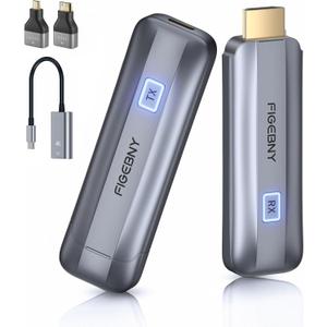 Wireless HDMI Transmitter and Receiver 4K, FIGEBNY Wireless HDMI Extender Sender Kit 2.4G/5G for Streaming Video Audio to Monitor for TV Box/PC/Laptop/HDTV/Projector Camera Portable Gray