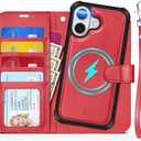 TUCCH 2-in-1 Removable Case Wallet for iPhone 17 (6.3") 2025, Detachable Wrist Strap, 4 Card Holders RFID Blocking, Wireless Charging, Stand, Magnetic, PU Leather, Shockproof Folio Cover, Red : Cell Phones & Accessories