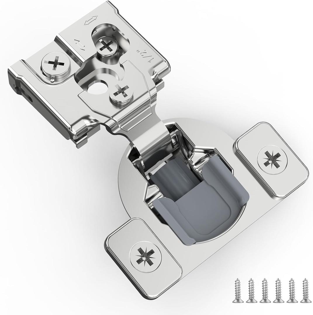 10 Pack 1/2" Overlay 3D Soft Close Hinges for Face Frame Kitchen Cabinet, 3 Way Adjust, Self Closing Concealed Cabinet Hinges-105 Degree