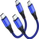 4 x JXMOX Short USB C to USB C Cable 60W, (2 Pack 0.5ft) Type C Fast Charging Cord Charger Cable Compatible with iPhone 16 Pro Max/15 Pro Max, Samsung Galaxy S23 S22+ S21 Ultra, Note 20, iPad Pro (Blue)