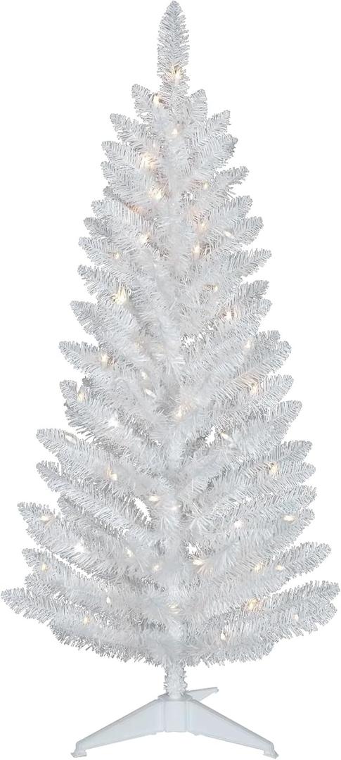 Kadunmina 4FT White Christmas Tree with Standalone String Lights  Small Artificial Lighted Xmas Tree with 122 Branch Tips, Non-Pre-Lit Slim White Mini Tree for Indoor & Party Dcor