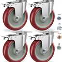5 Inch Heavy Duty Casters with Brake - Set of 4, 1400lbs Capacity, Double Ball Bearing Non-Marking Caster Wheels, Plate Mount for Furniture, Cart, Workbench, Tool Cabinet, Garage Storage (4 Pack)