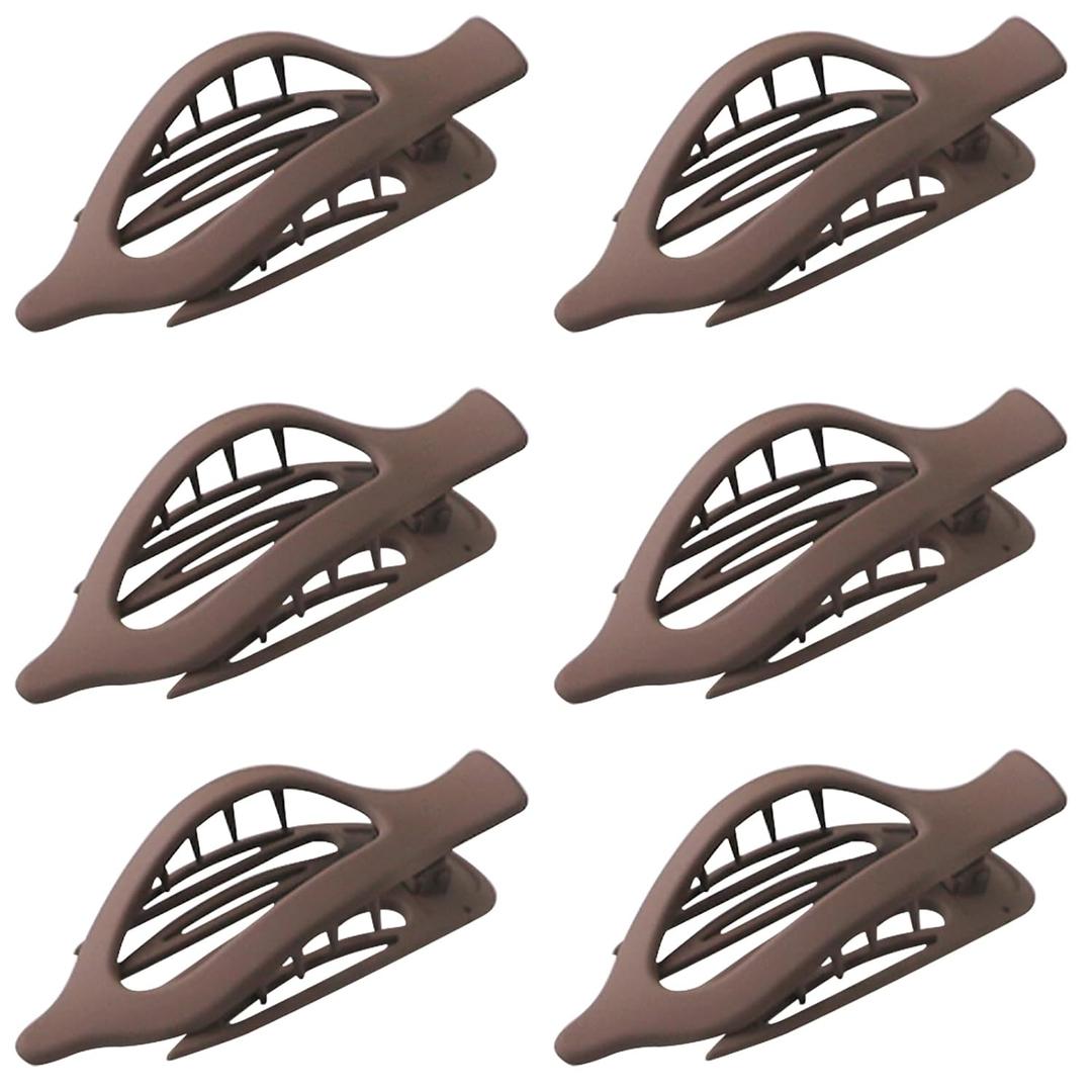 6 Pack Flat Hair Claw Clips for Women Duck Billed French Lay Down Hair Barrettes Accessories 100% Polycarbonate Matte Dark Brown