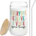 Speech Therapy Mental Health Gifts Glass Cup,Everyone Deserves A Voice Glass Cup With Lids And Straws 14oz, Slp Speech Pathologist Inspirational Counseling Gifts