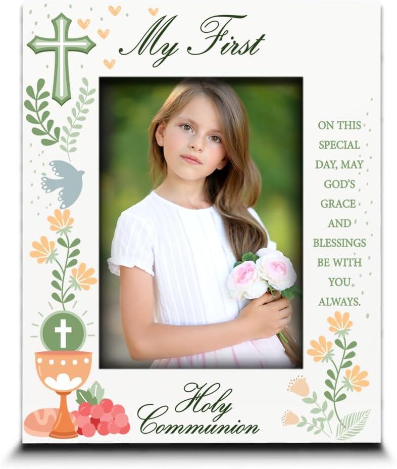 BELLA BUSTA- My First Holy Communion Picture frame-Cross and Chalice, Religion, Christian Traditions Occasion-Engraved Photo Frame (5x7 Vertical (Wood))
