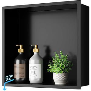 No Tile Needed Shower Niche - 12"x12" Black 304 Stainless Steel Recessed Shelf,Over Mount Installation for Bathroom & Shower Wall,Waterproof