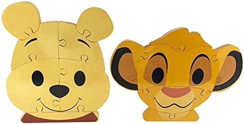 Disney Wooden Toys 2-Pack Character Head Puzzle, Winnie the Pooh and Simba, Kids Toys for Ages 18 Month