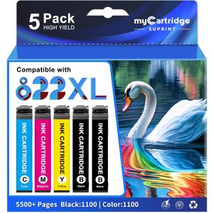 Remanufactured Ink Cartridge Replacement for Epson 822XL Ink Cartridges Combo Pack 822 XL Latest Chip, Compatible with Workforce Pro WF-3820 WF-4820 WF-4830 WF-4833 WF-3823 Printer High Yield 5 Pack