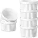 vancasso 8 oz Ramekins Set of 6, White Porcelain Creme Brulee Souffle Ramekins for Baking, Pudding Custard Cups, Dipping Sauces, Dishwasher and Oven Safe, White