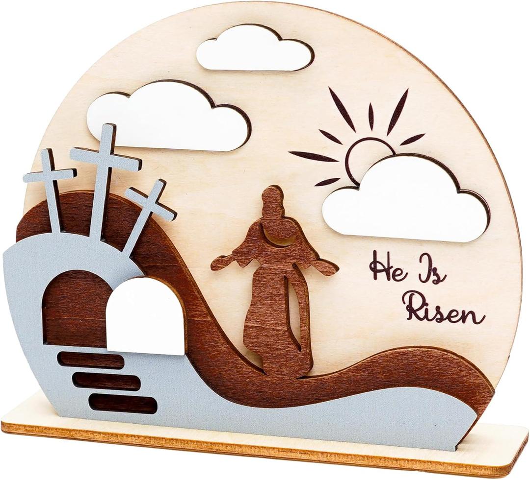 2 x Easter Decoration Jesus Resurrected Tomb, He is Risen Easter Decor, Wood Christian Resurrection Scene, Christian Religious Gifts. Holiday Decorations Jess Display, Gifts for Church, Shelf, Desk