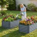 4×2×1.4ft Galvanized Raised Garden Bed Kit, Metal Planter Boxes Outdoor, High Raised Beds for Vegetables, Fruits, and Flowers - IronGrey, 4x2x1.4ft
