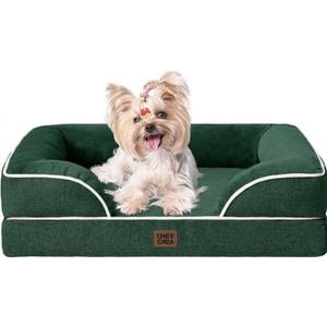 EHEYCIGA Orthopedic Small Dog Bed, Waterproof Memory Foam Washable Pet Beds Non-Slip Bottom and Egg-Crate Foam Medium Pet Couch Bed with Washable Removable Cover, Green, 24"x19"
