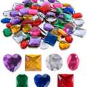 Super Z Outlet 1" Assorted Colorful Adhesive Stick-On Heart Star Round Shaped Jewel Gems for Arts & Crafts, Themed Party Decoration Accessories, Children Activities (100 Pack)