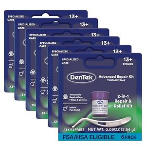 DenTek Temparin Max Dental Repair Kit, for Pain Relief & Temporary Repair, Pack of 6 Kits, 13+ Repairs per Kit