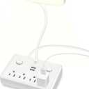 LED Desk Lamp, Power Outlet with Dimming Night Light Desk Light,Table Lamps 3 Lighting Modes Desktop Charging Extension Lead 4 AC Power Outlet and 2 USB Charging Ports for Travel Home Office