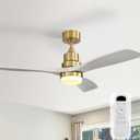 Sofucor 52 Inch Ceiling Fan with Lights and Remote Control-Modern Solid Wood Blade Ceiling Fan for Bedroom Living Room Indoor Outdoor Farmhouse Patio, Quiet DC Motor, Grey Gold