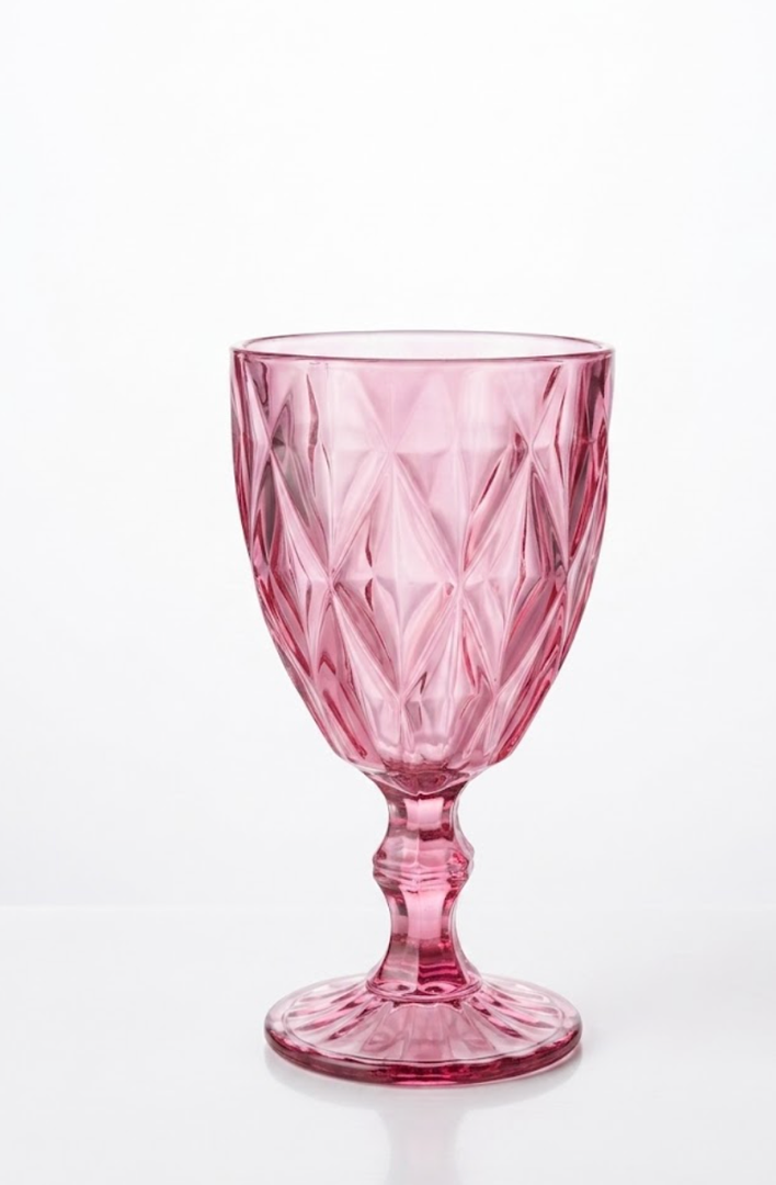 16 Pack Vintage Wine Glasses, Plastic Reusable 12 Ounce Colored Water Goblets, Unique Embossed Pattern Unbreakable Stemmed Wine Glasses, High Clear Wedding Party Bar Drinking Cups Pink