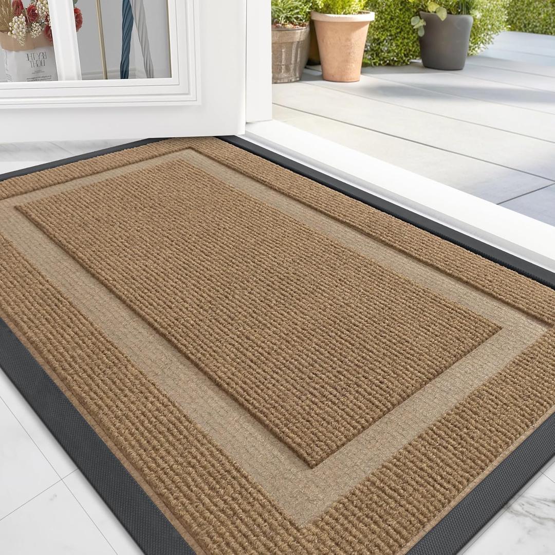 OLANLY Front Door Mat Indoor Outdoor Entrance, Waterproof All-Season, All-Weather Doormat, Sturdy Natural Rubber, Fade Resistant, Low Profile, Easy Clean Patio Porch Entryway Mat, 47x32, Light Brown (47" x 32")