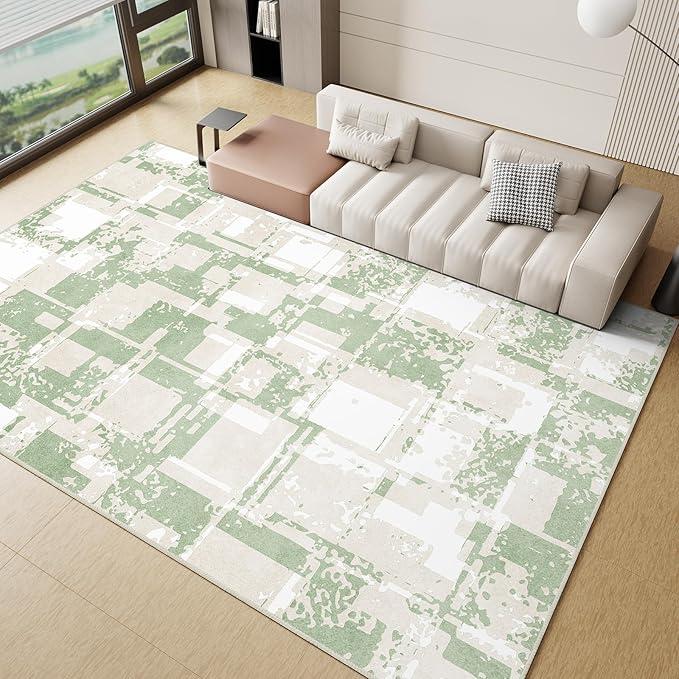 GEMBED Modern Area Rug - Geometric Rug for Bedroom Living Room, Machine Washable Rug Soft Non Slip Non Shedding, Checkered Rugs for Teen Dorm Home Decor Aesthetic, Nursery, Playroom, Green, 8'x10'