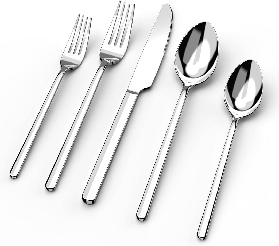 KINGSTONE Silverware Set, 20 Piece Flatware Cutlery Set for 4, 18/10 Stainless Steel Silverware Mirror Polished Dishwasher Safe for Home, Restaurant, Wedding, Party(Silver, 20 pieces for 4)