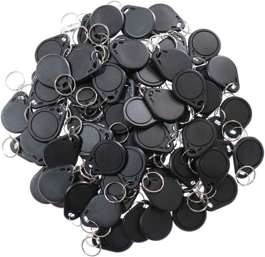 ETEKJOY 100PCS 13.56MHz RFID Key Fob Proximity IC Card ISO14443A Token Tag for Electronic Smart Door Lock, Compatible with MIFARE Classic 1K Card M1, Read Only (Black)