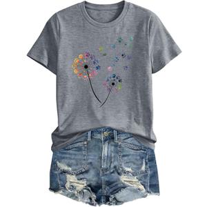 Anbech Womens Dandelion Graphic T-Shirts Teen Girls Cute Sunflower Print Casual Tee Tops, Small