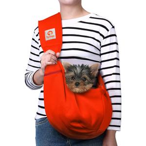 Tomkas Small Dog Sling Carrier - Zipper Pocket & Adjustable Strap - for 3-10 lbs Pets(Red)