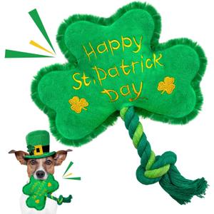 St. Patrick's Day Dog Toy, Squeaky Dog Toys with Rope, Plush Shamrock Clover Stuffed Toys, St. Patrick's Day Gifts for Small and Medium Dogs, Only Suitable for Pet Use