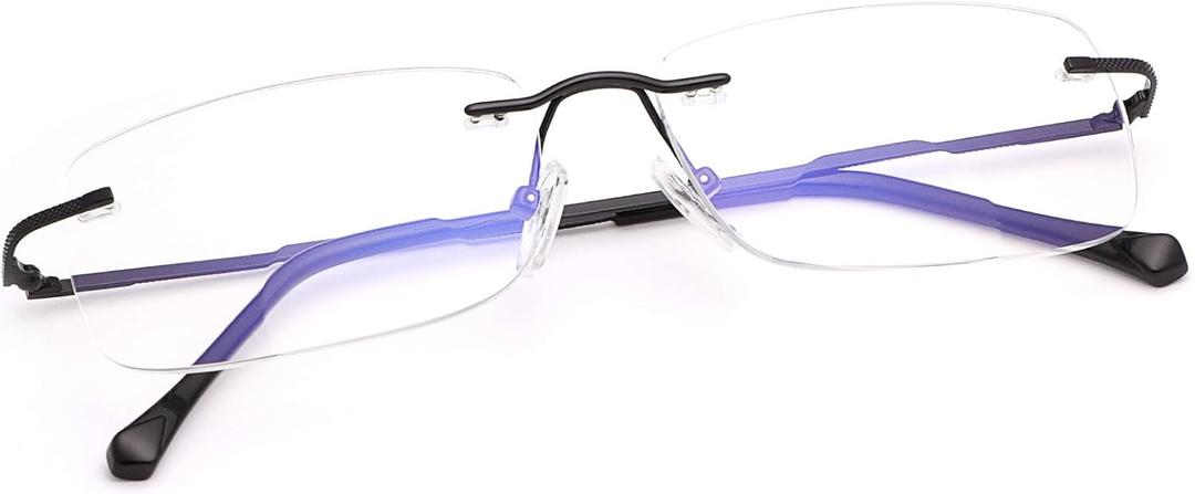 Rimless Clear Bifocal Reading Glasses Blue Light Blocking Readers for Men and Women Unisex Eyewear Far Near Dual-Use Lightweight Magnifying Anti Glare UV Digital Reduce Eyestrain Fashion Eyeglasses (Black)