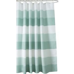 Green Fabric Shower Curtain for Bathroom: Luxury Waffle Striped Diamond Jacquard Weave 70x72, Green