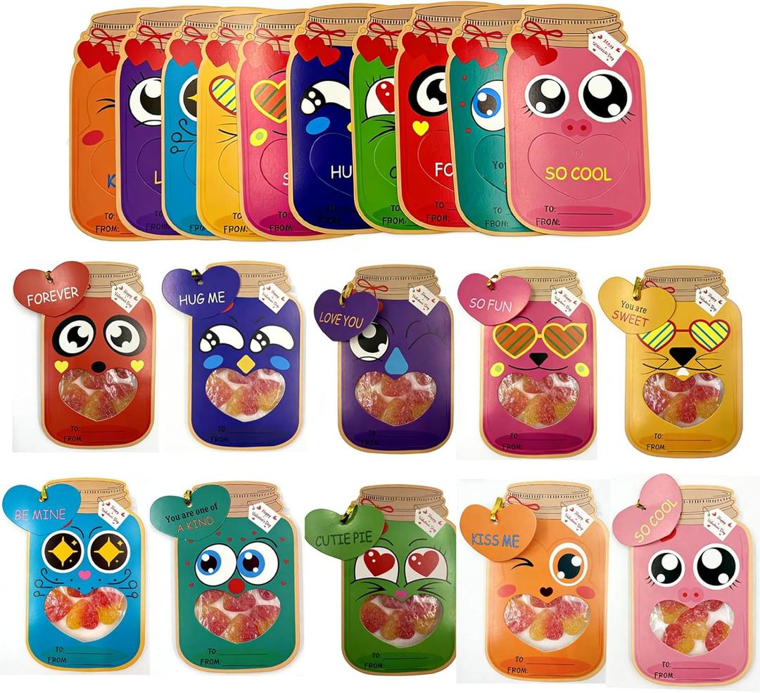 Valentine's Day Cards Mason Jar Valentines Gift Card 50 Pack(candy not included)