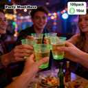 100 Pack 16 oz Green Plastic Cups, Green Party Cups, Clear Disposable Wine Glasses for St. Patrick's Day, Birthdays, Picnics, Carnivals & Party Events