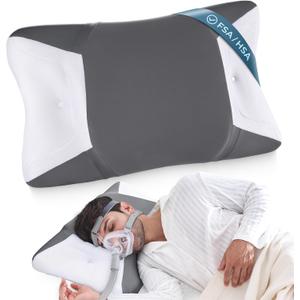 CPAP Pillow for Side Sleeping, HSA/FSA Sleep Apnea Pillow for All CPAP Masks Users to Reduce Air Leaks, Masks Pressure, Memory Foam with Cooling & Breathable Pillowcase for Side Back Sleeper (25.6*15.8*3.5/4.33inch, Dark Gray)