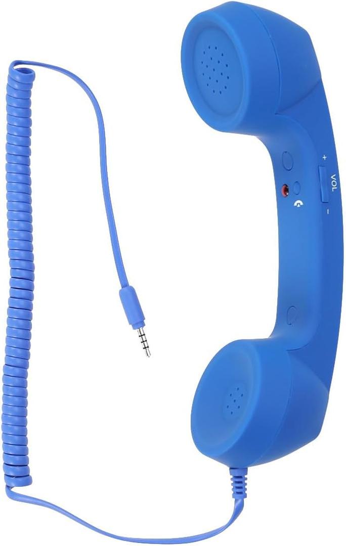 3.5mm Retro Telephone Handset with Adjustable Tone, Proof Receiver for Cell Phones - Classic Blue Mobile Phone Handset (22*6.5*6cm)