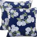 Decorative Throw Pillow Covers 18x18 inch Set of 2, Super Soft Blue Hydrangea Print Farmhouse Pillow Cases Outdoor Pillow Covers for Couch Sofa Bed Living Room Home Decor Cushion Covers