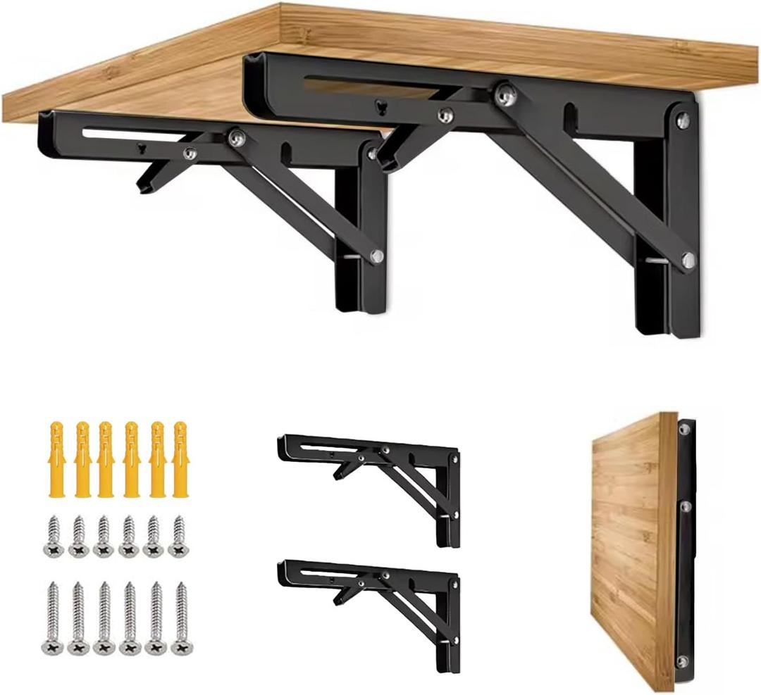Folding Shelf Bracket 18 inch 2PC Wall Mounted Collapsible Shelves Brackets Heavy Duty Foldable Workbench Bracket DIY Wall Table Hinges for RV Countertop Extension Gargage Workstation Table Supports