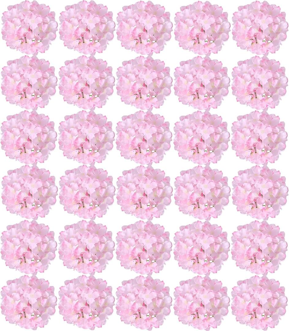 FagusHome Silk Hydrangea Heads 30 Pcs Artificial Flowers Only Heads No Stems Fake Hydrangea Flowers for Home Wedding Decor No Stems (Light Pink)