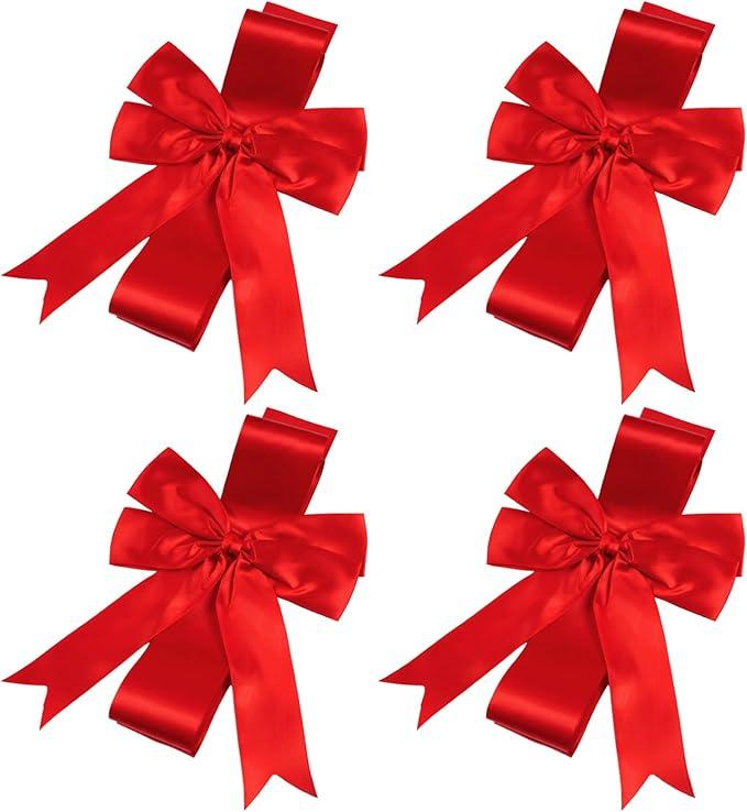 4 Pcs Christmas Cabinet Bows for Kitchen Red Christmas Ribbon Cabinet Bows for Holiday Party Supplies, 39 Inch Long