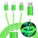 3 in 1 Light up Charging Cable,Multi LED Charging Cable,Light Up Charger Cord,3A USB Cable,Compatible with Most Smart Phones (green (1.2m/3.9ft))