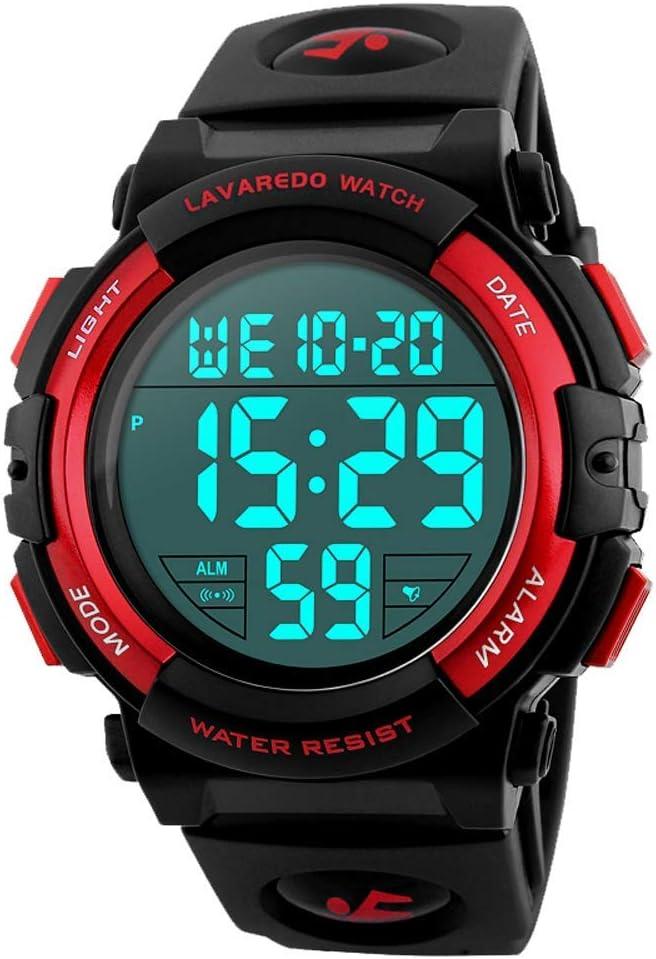 Kids Watch,Boys Watch for 3-15 Year Old Boys, Digital Sport Outdoor Multifunctional Chronograph LED 50 M Waterproof Alarm Calendar Analog Watch for Children with Silicone Band, Kids Gift (02-Red)